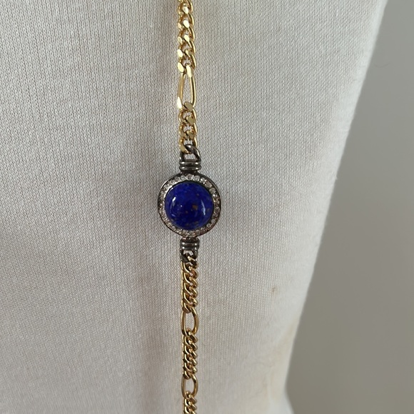 Vintage Blue Lapis Lazuli & Gold Tone Metal Necklace - Picture 2 of 5